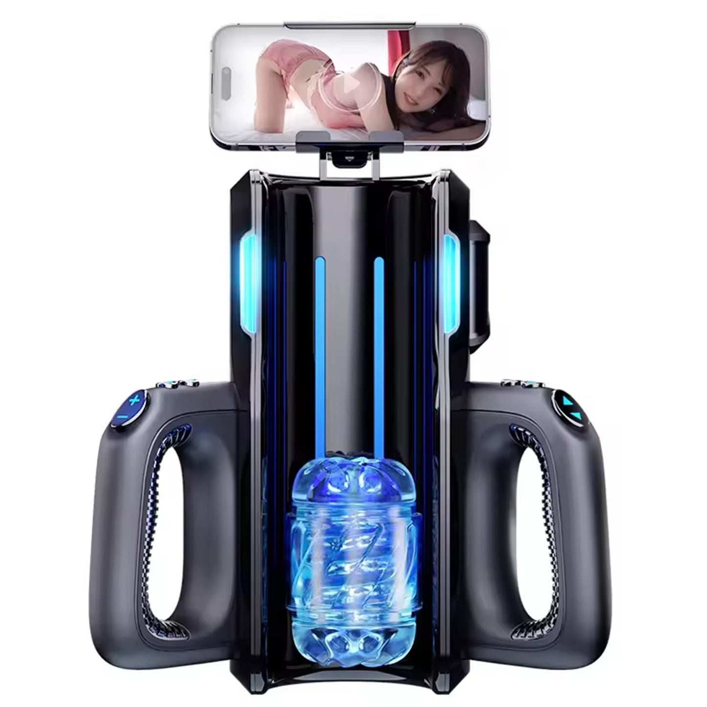 Masturbator Automat LovePlay™ ThrustPro, cu 700 miscari/minut, 10 moduri de suctiune si incalzire 360°, cu sunete interactive, manere si mansoane duble, incarcare USB - LovePlay