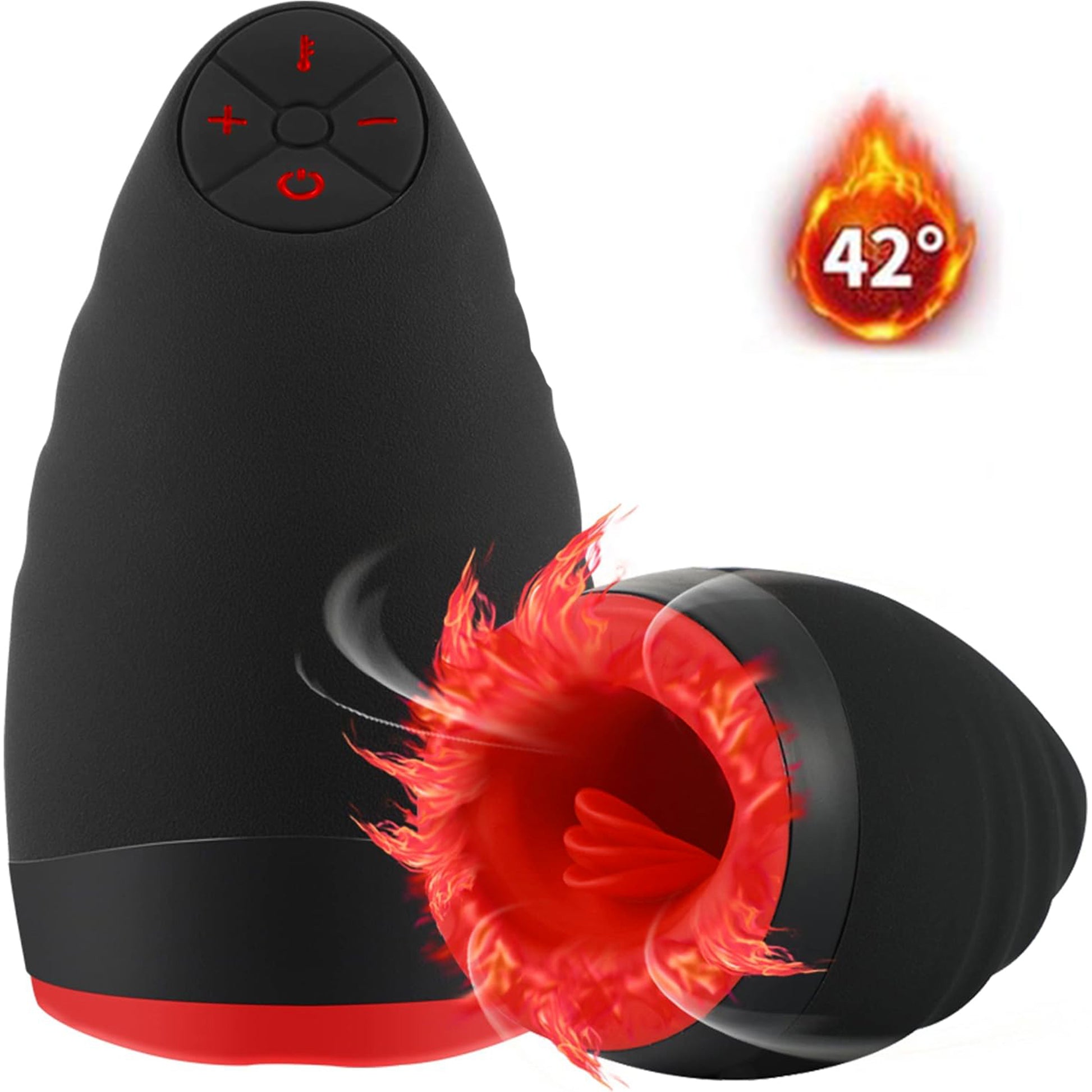 Masturbator LovePlay™ HerTongue, 6 moduri de vibratie puternice, cu efect de deep-throat, functie de incalzire, rezistent la apa, incarcare USB, din silicon premium si sigur, carcasa durabila, design discret, negru, silentios, 230g - LovePlay