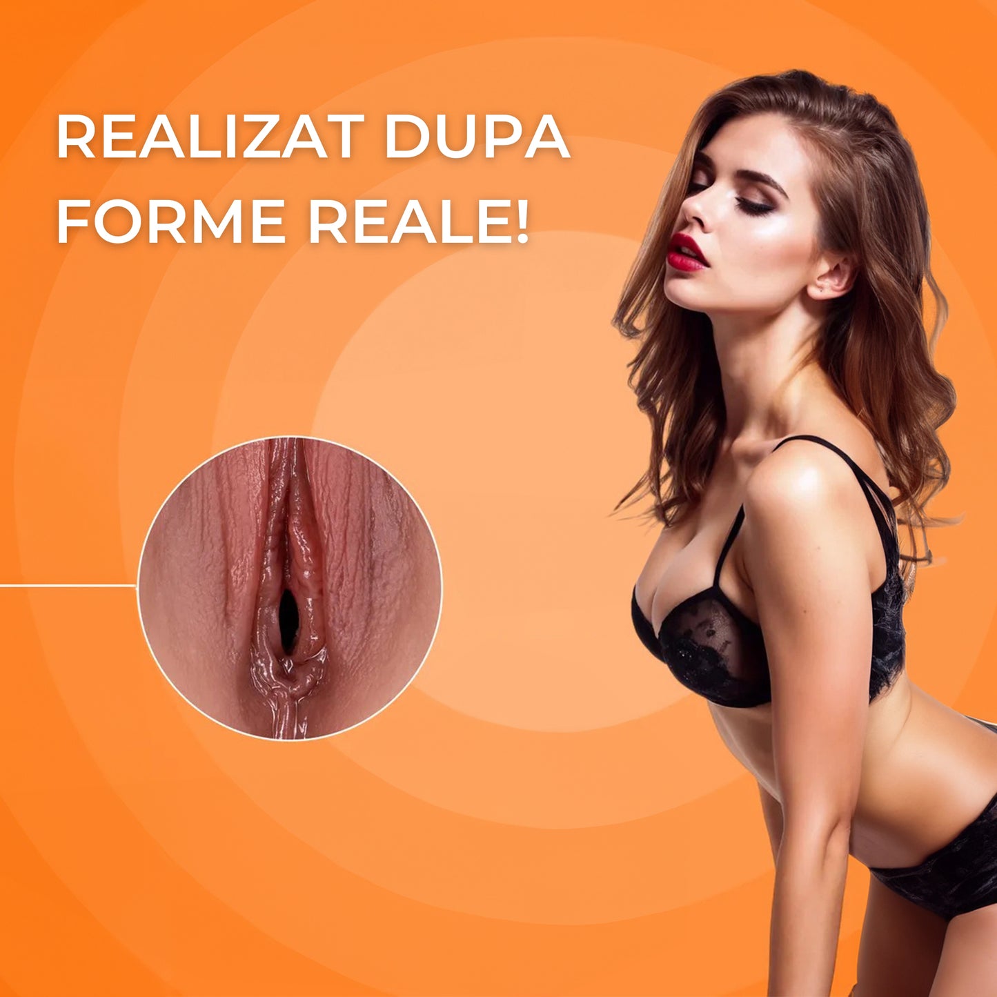 Masturbator LovePlay™ MissHer, ultra-realist, canal vaginal si anal, cu 10 tipuri de vibratie, efect de suctie si stimulare orala canal cu striatii 3D, din silicon premium non-toxic, design anatomic, usor de curatat, rezistent la apa, greutate 700g - LovePlay