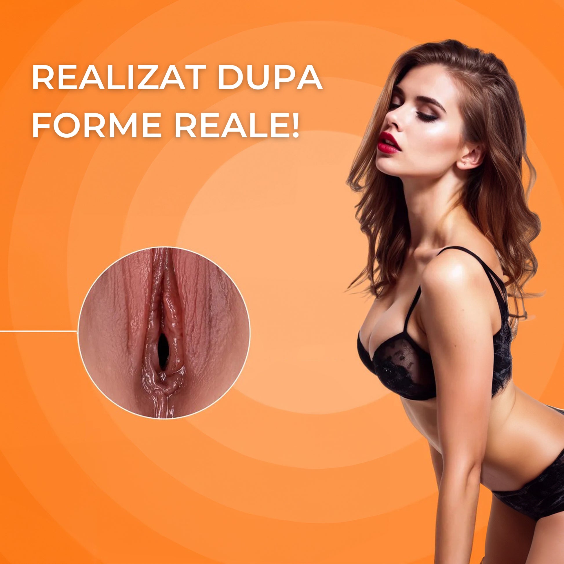 Masturbator LovePlay™ MissHer, ultra-realist, canal vaginal si anal, cu 10 tipuri de vibratie, efect de suctie si stimulare orala canal cu striatii 3D, din silicon premium non-toxic, design anatomic, usor de curatat, rezistent la apa, greutate 700g - LovePlay