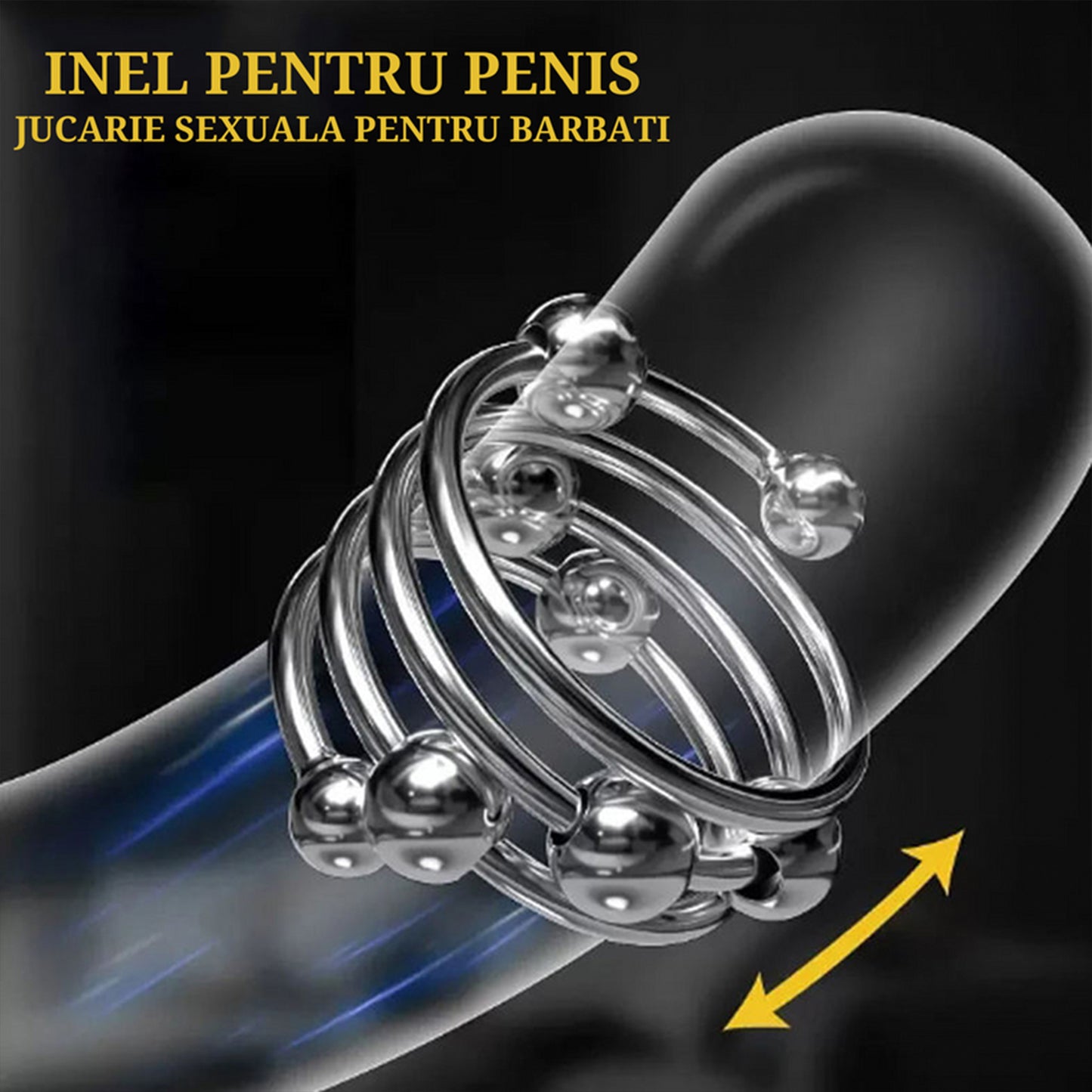 Inel multi-perlat LovePlay™ MyPrecious, Intensificator Erectie & Stimulator Tactil pentru Partenera din otel inoxidabil, design simplu, argintiu, diametru 40 mm - LovePlay