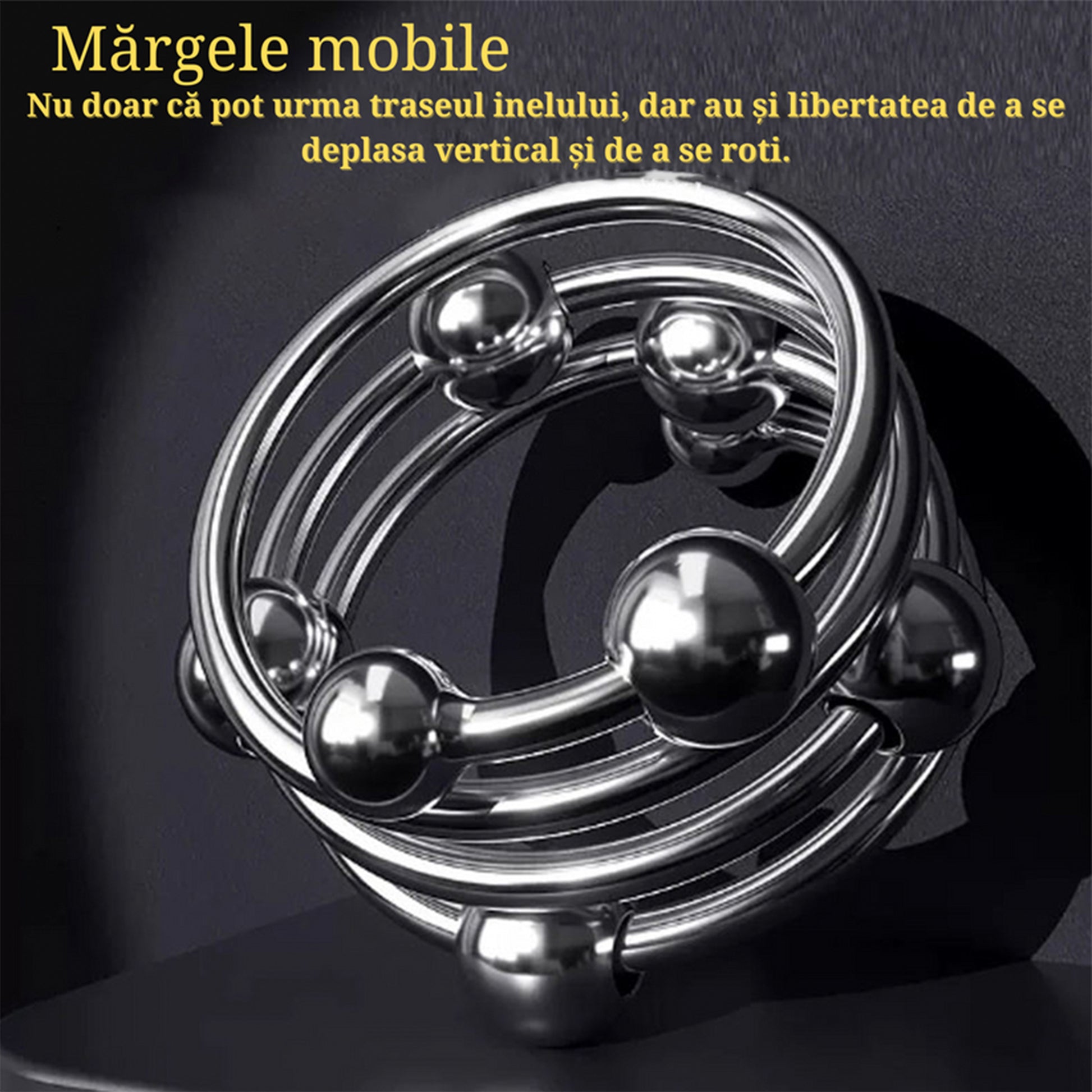 Inel multi-perlat LovePlay™ MyPrecious, Intensificator Erectie & Stimulator Tactil pentru Partenera din otel inoxidabil, design simplu, argintiu, diametru 40 mm - LovePlay