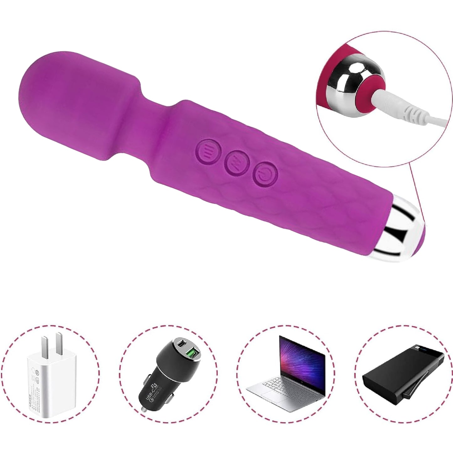 Vibrator LovePlay™ 20Pleasures, cu 20 de viteze, 10 feluri de vibratie diferite, functie de masaj, rezistent la apa, silentios, incarcare USB, usor de folosit si curatat, din silicon, mov, 25 cm, 161 g - LovePlay