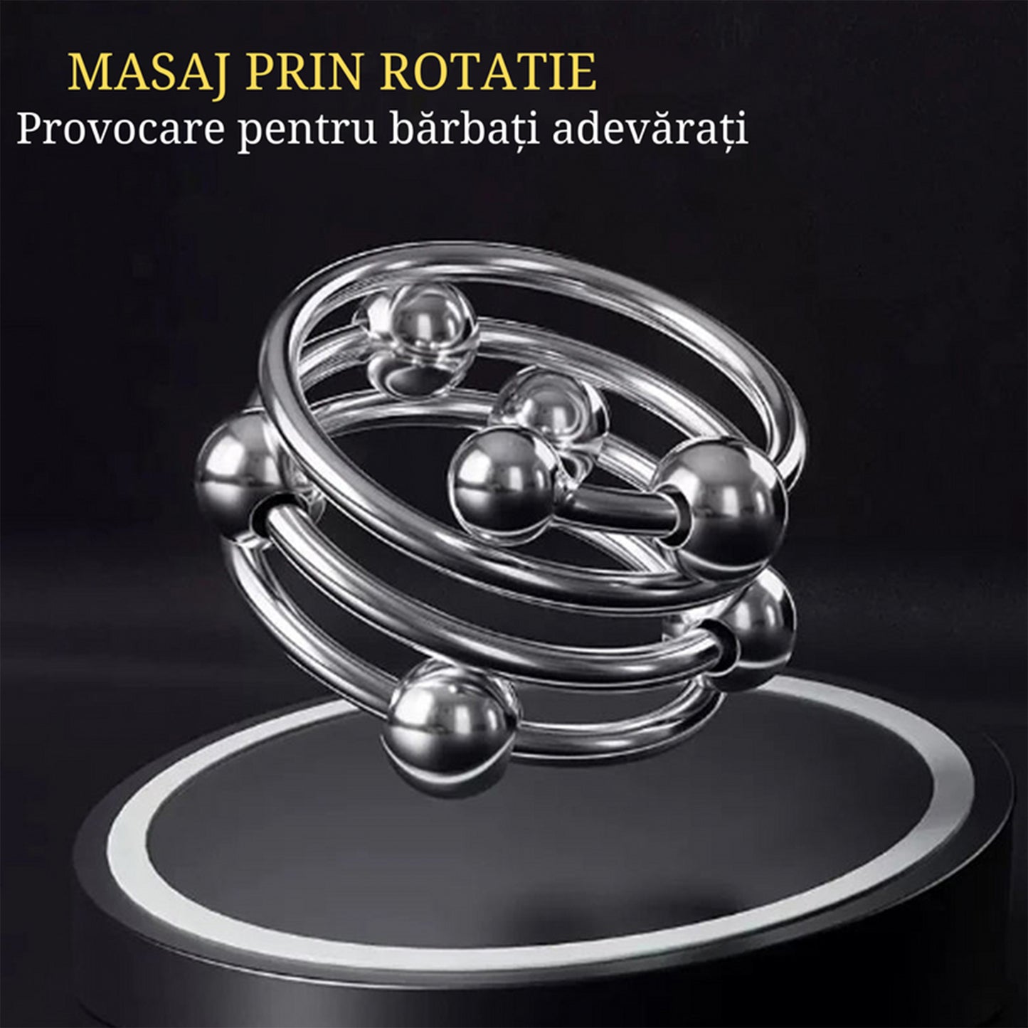 Inel multi-perlat LovePlay™ MyPrecious, Intensificator Erectie & Stimulator Tactil pentru Partenera din otel inoxidabil, design simplu, argintiu, diametru 40 mm - LovePlay
