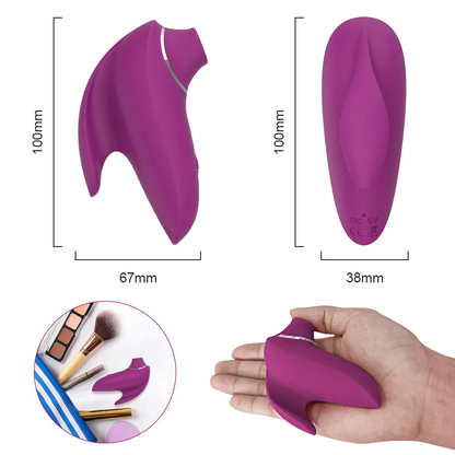 Vibrator 2 in 1  din silicon LovePlay™ Dual Pleasure, pentru femei, rezistent la apa, discret si usor de curatat, pentru stimularea clitoridiana si a sanilor, cu functie de suctiune, mov