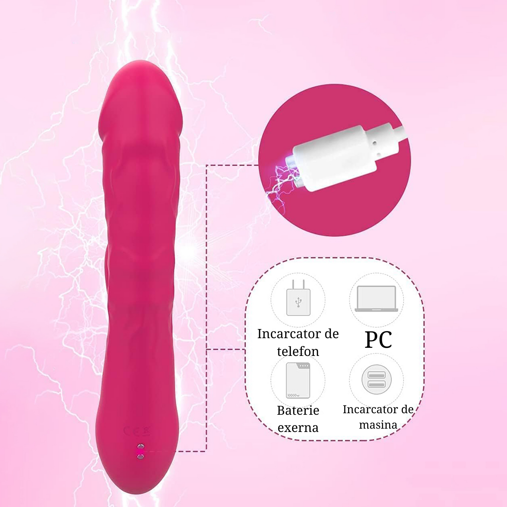 Vibrator LovePlay™ Bunny, cu 10 moduri diferite pentru stimulare dubla: clitoris si punctul G, cu functie de penetrare, dildo realist, tip iepure, rezistent la apa, din silicon non-toxic, lungime inserabila 14 cm, roz - LovePlay