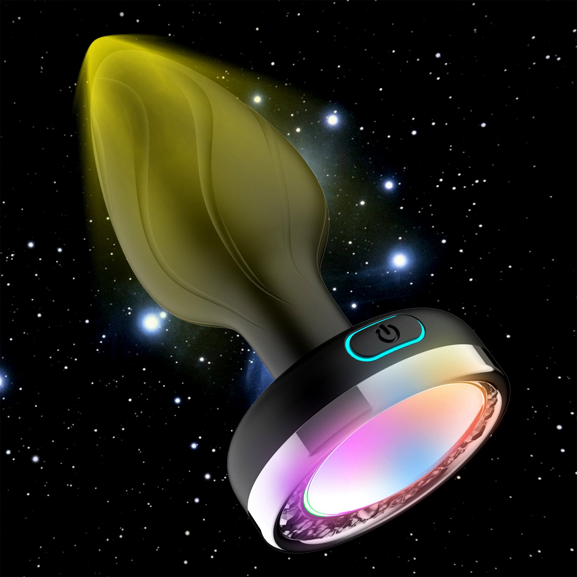 Dop anal LovePlay Galaxy, cu 7 frecvente diferite de vibratie, din silicon, rezistent la apa, reincarcabil USB, cu lumini colorate, negru, diametru 34 mm, lungime 94 mm - LovePlay